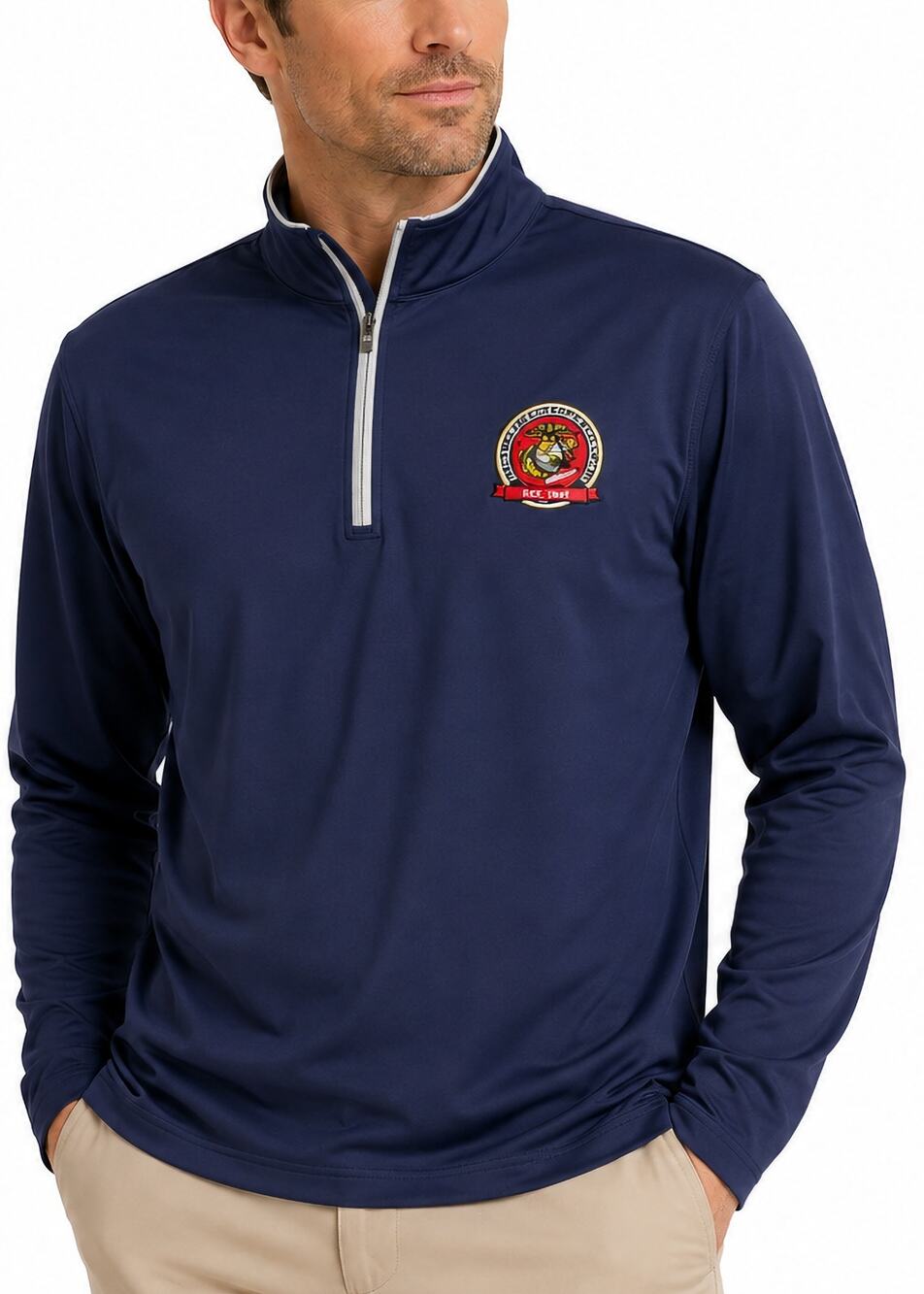 FootJoy Golf Quarter Zip‎ Pullover Mens L Navy Performance RCL 1947 Embroidered